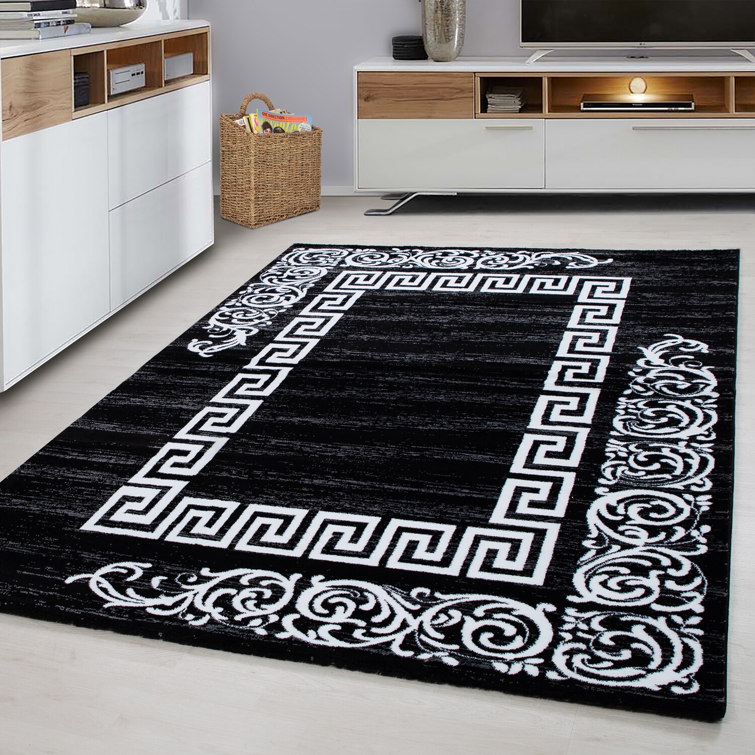 Teppich modern Designer Wohnzimmer Abstrakt Muster Grau oder Schwarz