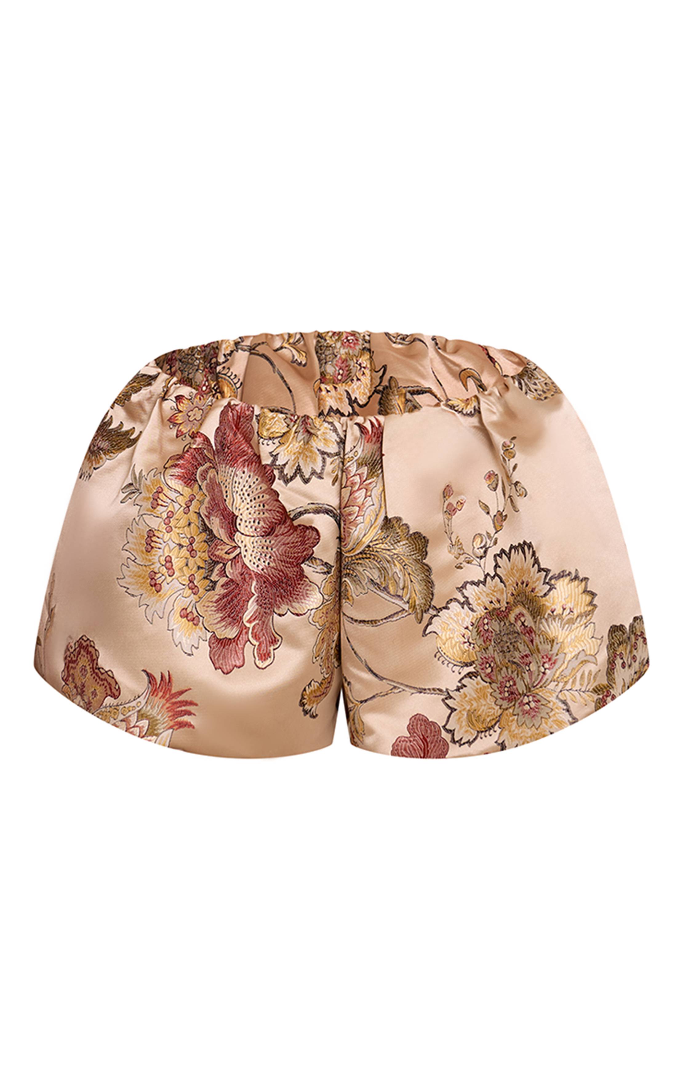Multicolore Short Bouffant En Satin Brodé Jacquard Fleuri