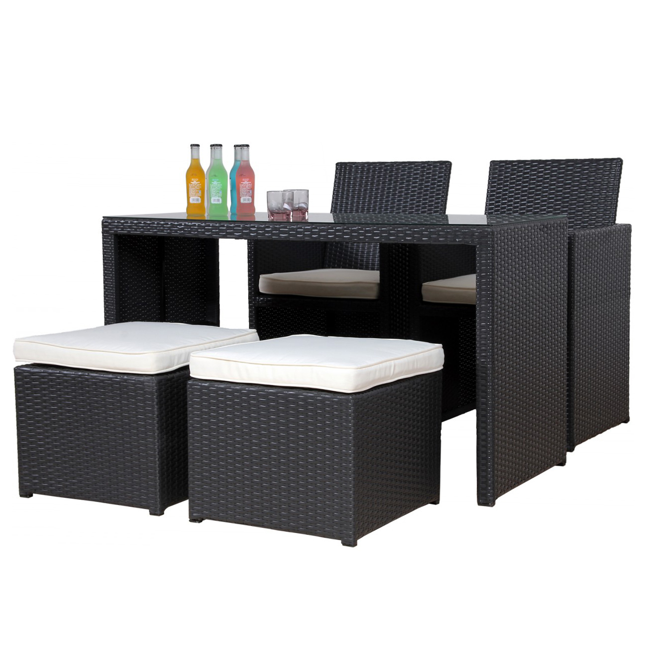 Love Seat CHERRY Rattan Garnitur schwarz/cremeweiss