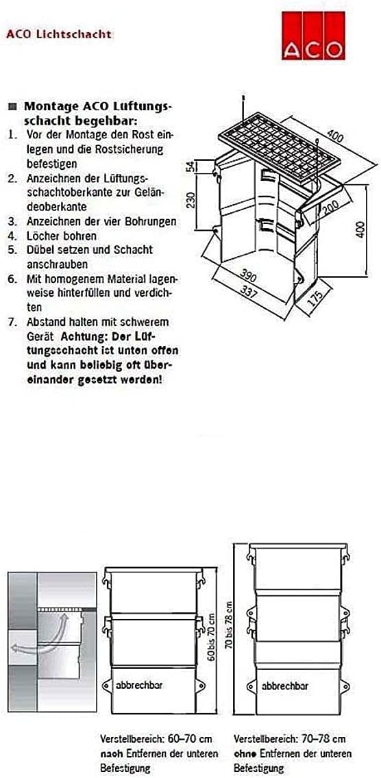 ACO Lüftungsschacht 40x40 ohne Boden Kellerschacht mit Streckmetallrost Lüftung Keller