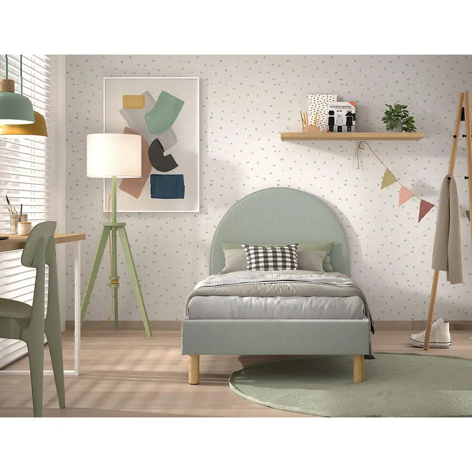 Eenpersoonsbed Maeva - 212x97x107 cm - Groene bouclé stof