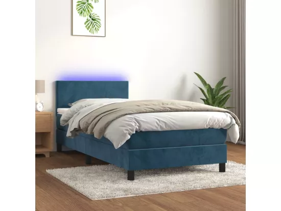 Sommier tapissier et matelas et LED Bleu foncé 90x190cm Velours