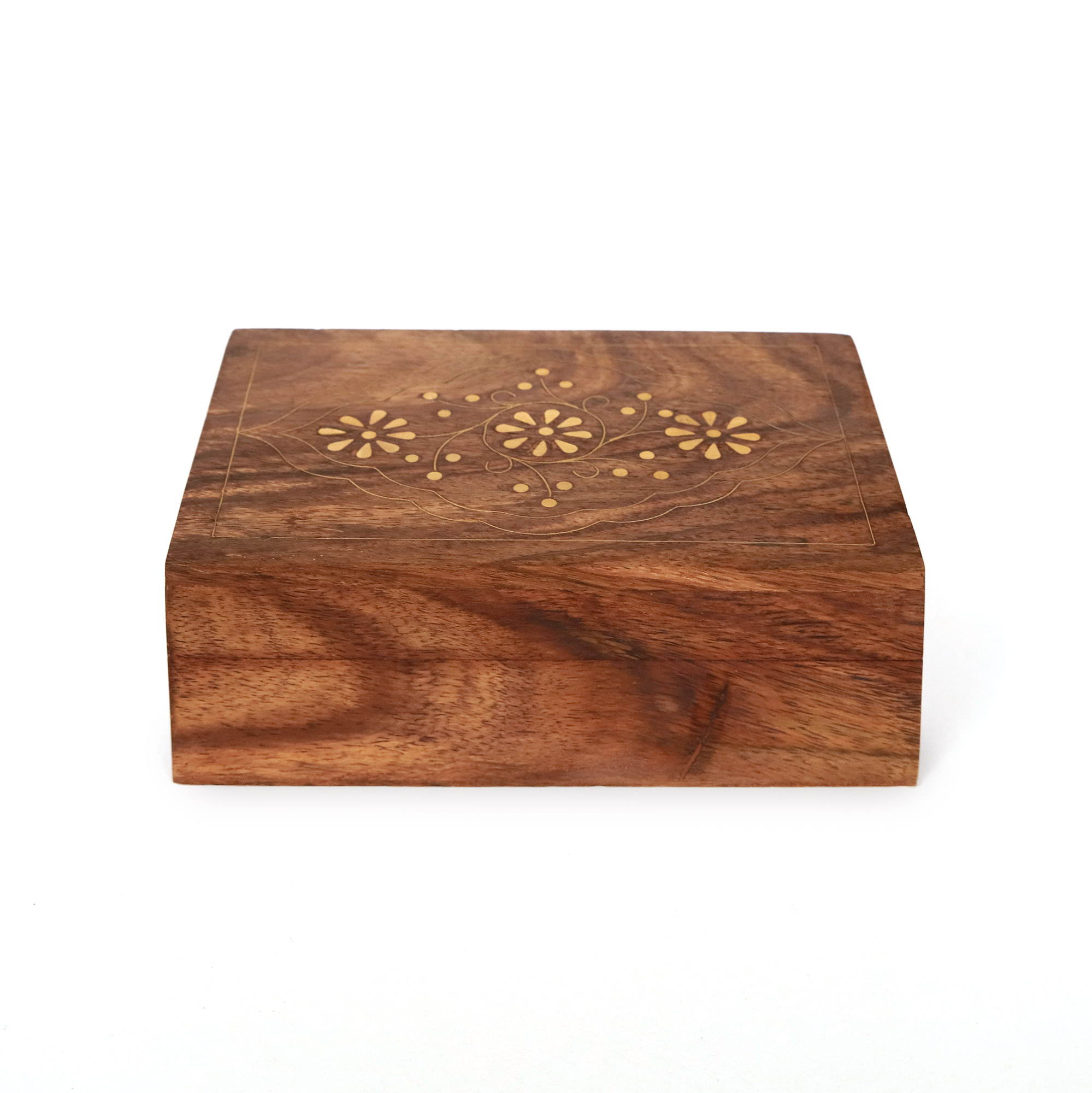 Holzbox mit Messingintarsien, Sheesham-Holz, B 15 cm, H 5 cm, L 10 cm von fischer's lagerhaus