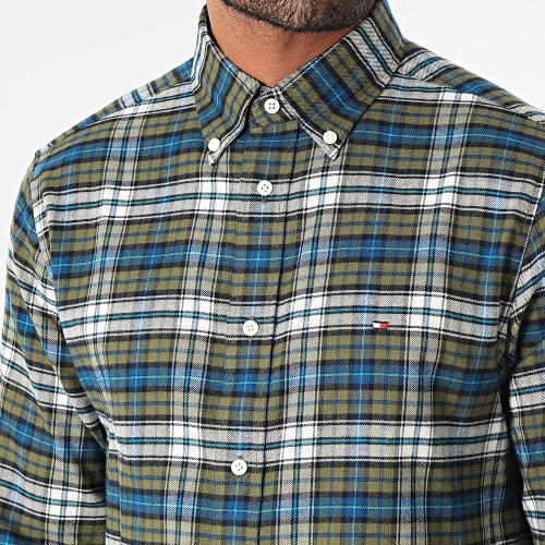 Chemise Manches Longues A Carreaux Brushed Tartan 2890 Vert Kaki Bleu Clair Blanc