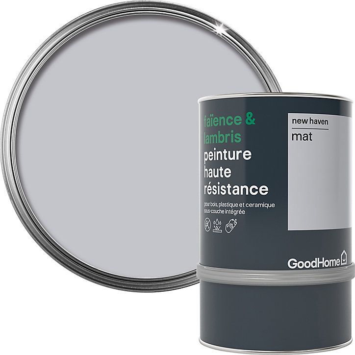 Peinture haute résistance carrelage mural et lambris GoodHome gris New Haven mat 0,75L