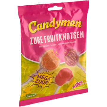 Candyman Zure Fruitknotsen met Aardbei-, Kersen-, en Sinaasappelsmaak 16 Stuks 192 g