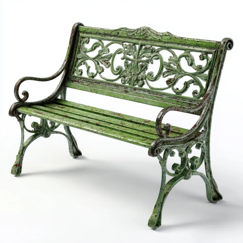 Antike Gartenbank aus Eisen 120x58x80 cm – Grün