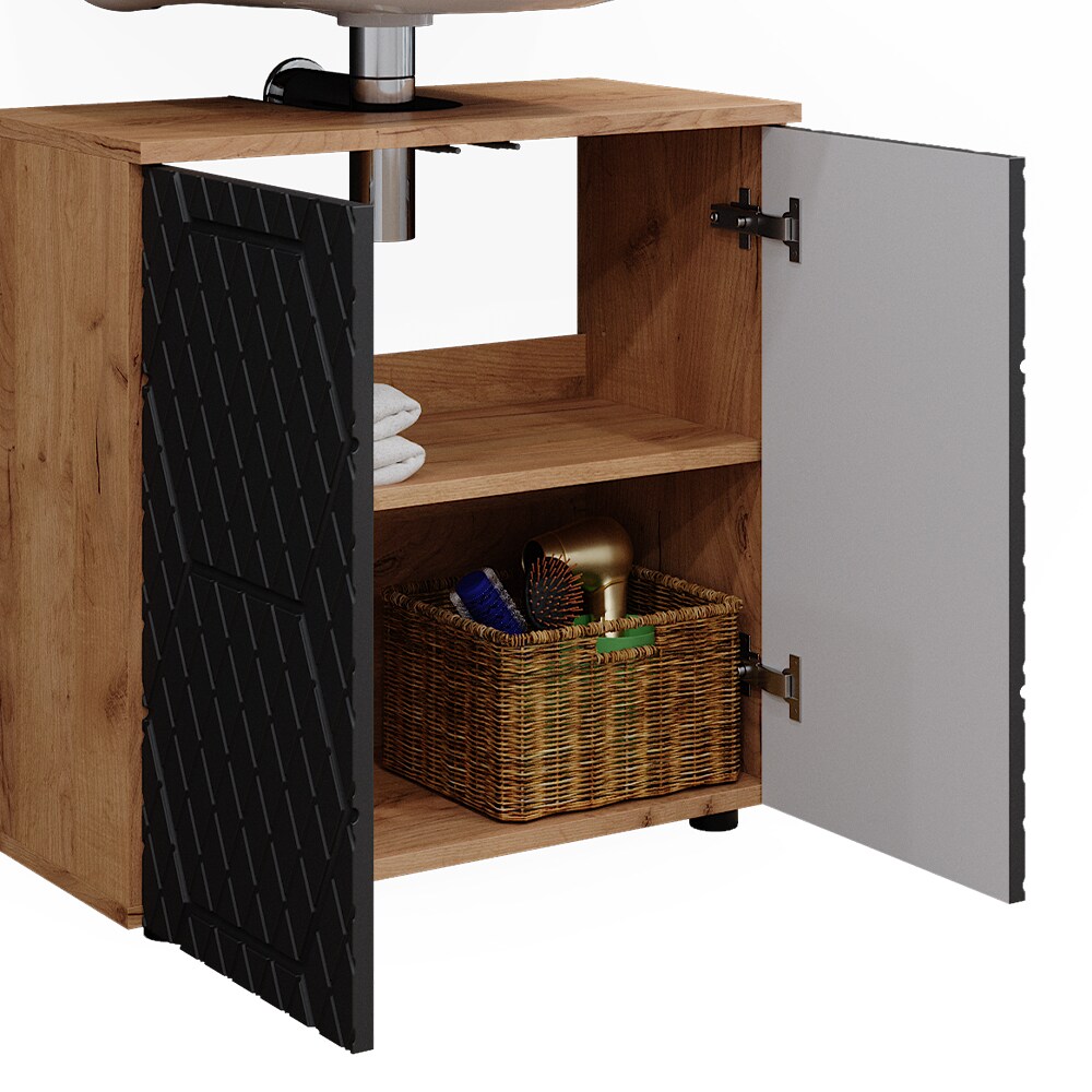 Vicco Badmöbel-Set Irma Eiche Anthrazit 4-teilig Midischrank 95 cm Waschbeckenschrank 60 cm