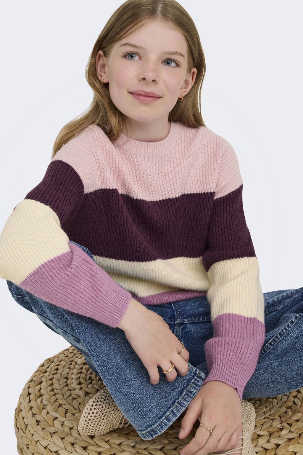 KIDS ONLY GIRL trui gebreid donkerrood/roze/ecru