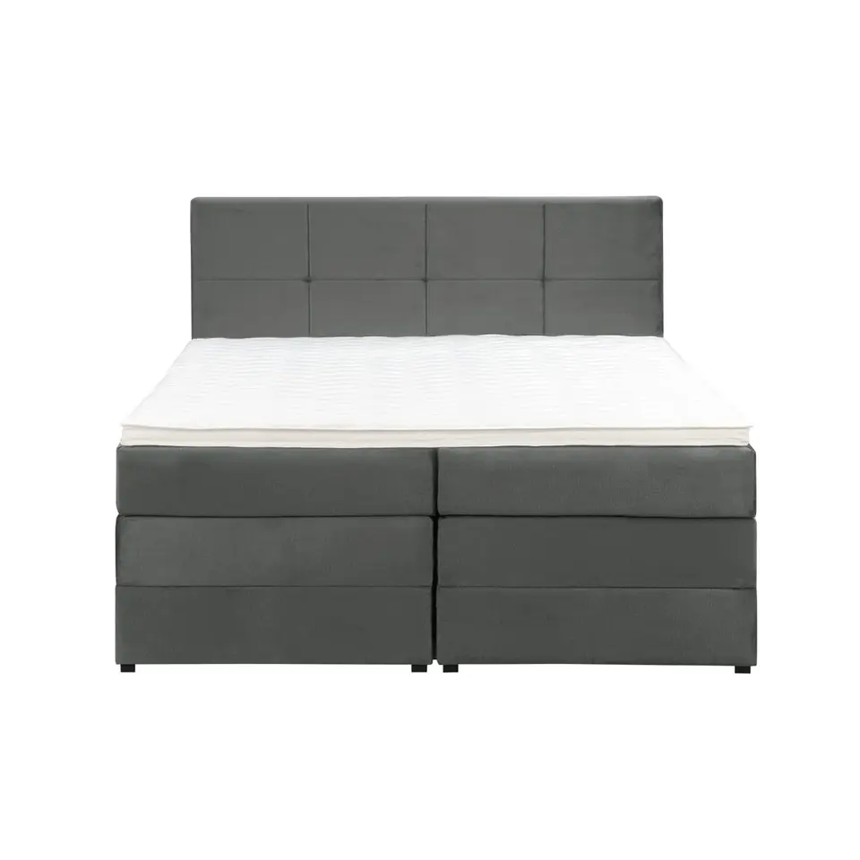 Boxspring met opbergruimte Liv geblokt - grijs - 160x200 cm