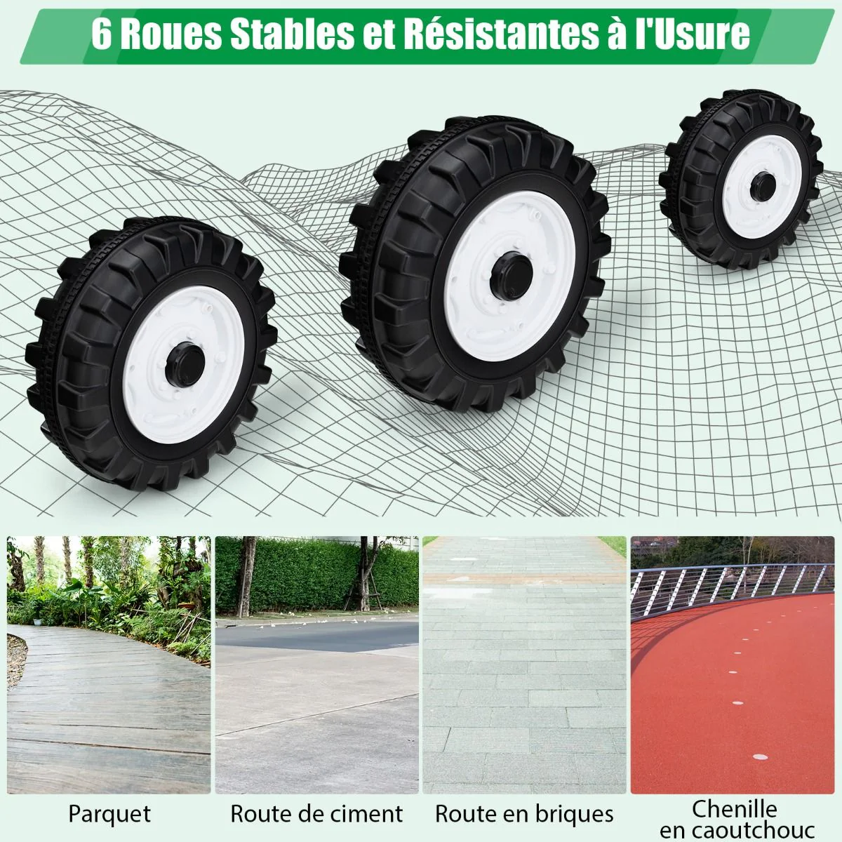 12V Tracteur Électrique Enfants avec Pelle&Remorque Amovible Véhicule Électrique à 6 Roues avec Télécommande & Musique 3-6 km/h pour 3-8 Ans Jaune/Vert