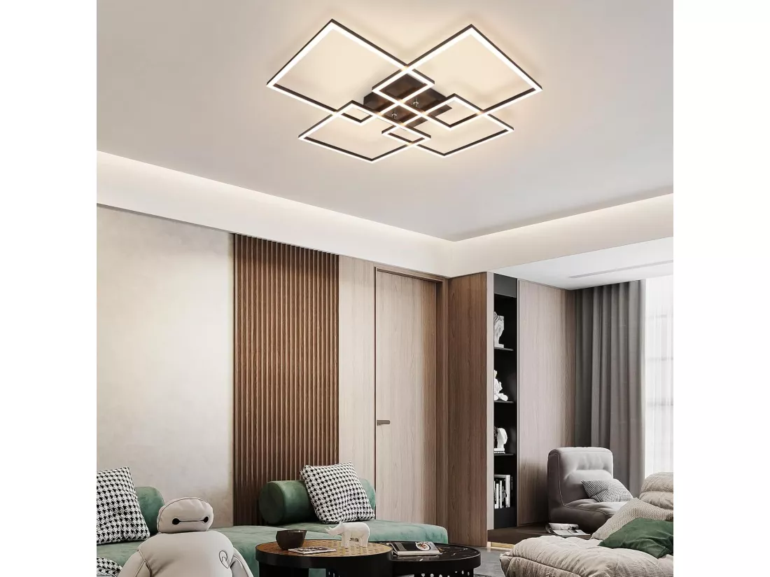 NETTLIFE plafonnier LED 4 noir moderne 32W 3000K blanc chaud