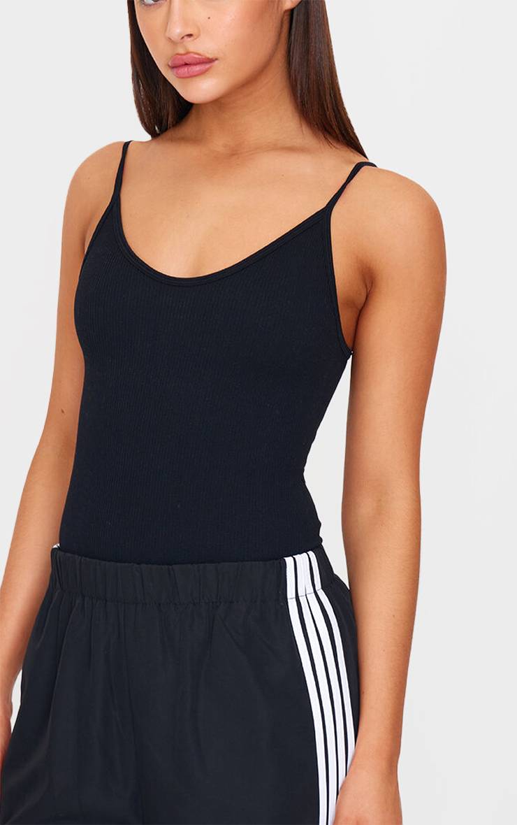 Noir Body Côtelé À Bretelles Contour