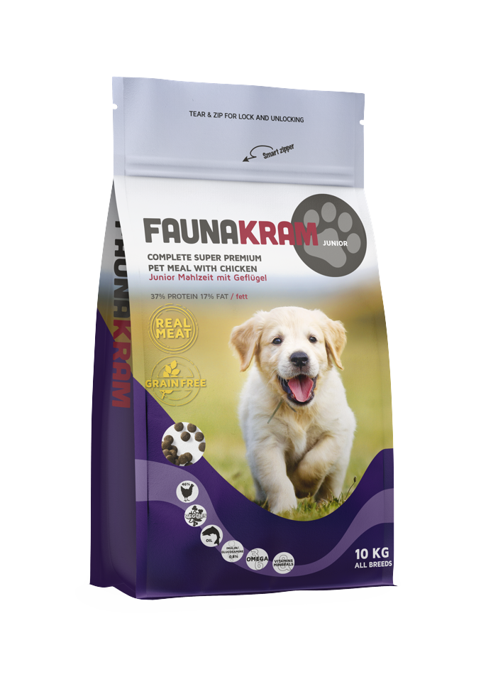 Faunakram- 10 kg. Hvalpefoder, Kornfri, Frisk kød, kylling 37-17