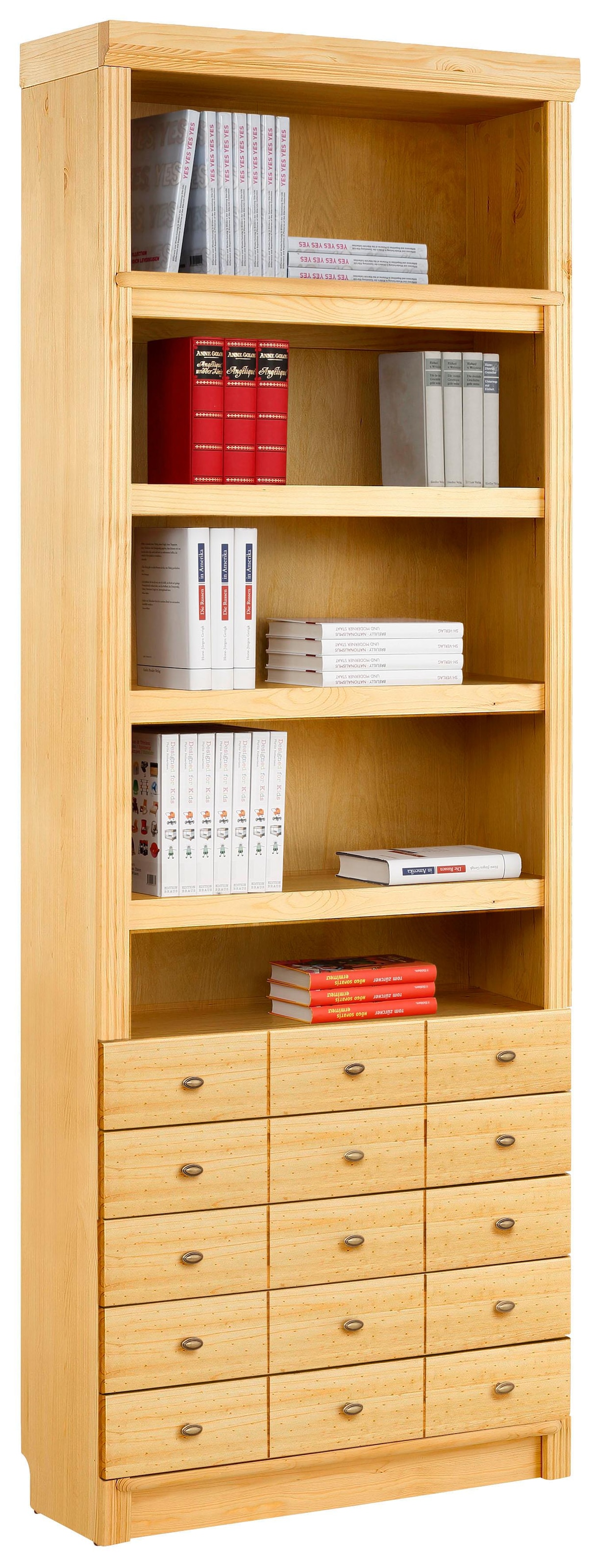 Home affaire Bücherregal »Soeren« aus massiver Kiefer, in 2 Höhen, Tiefe 29 cm, mit 5 Schubkästen