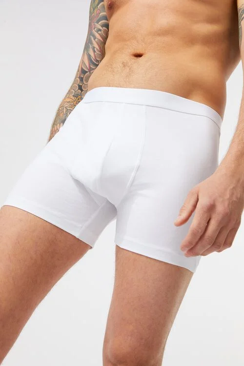 3 boxers homme modèle long coton/stretch blanc