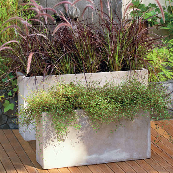Jardinière urban en argile et fibre de verre beige - 80x23x40 cm
