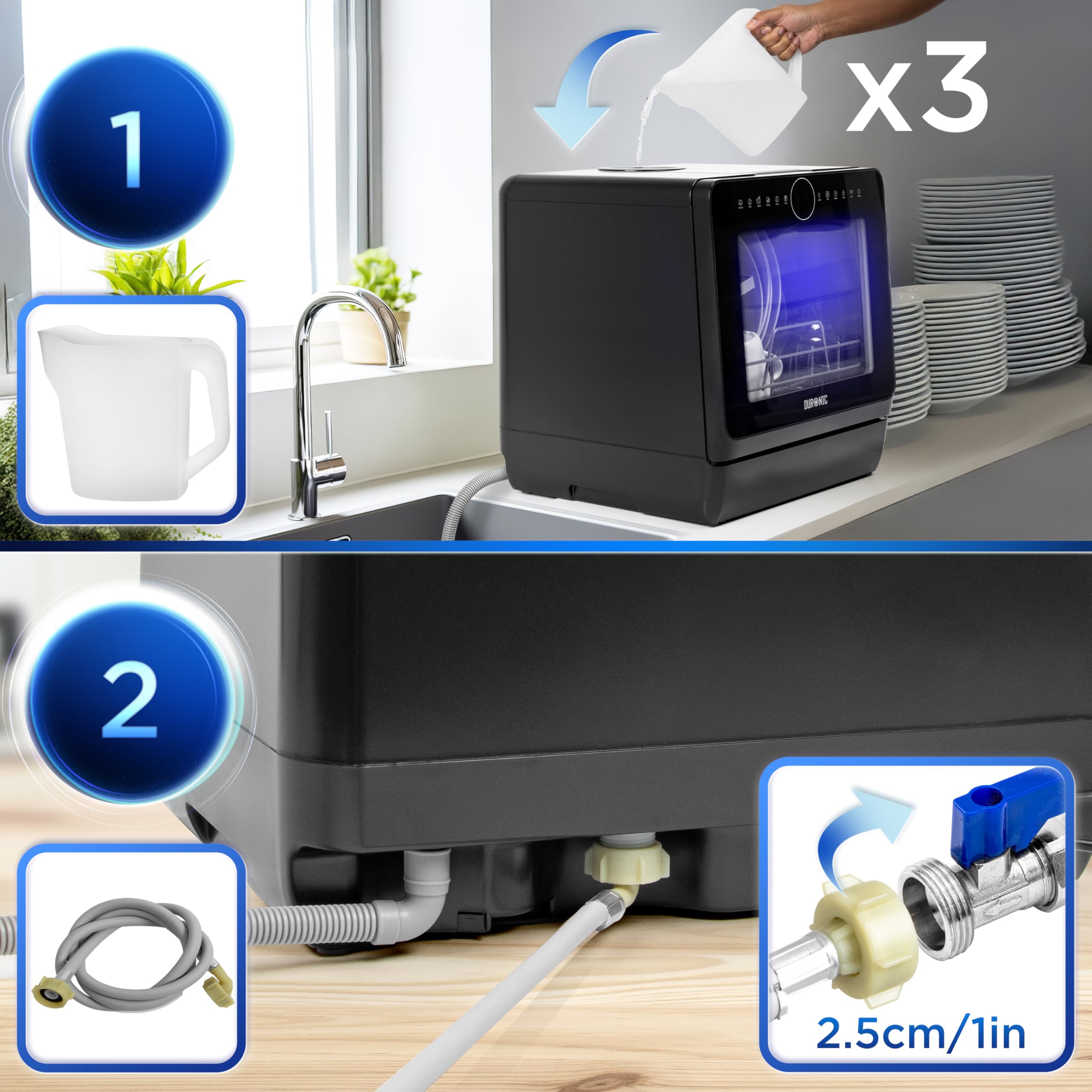 Duronic DW5 BK Lave-vaisselle de table 950W lave vaisselle posable portable compact gain de place pour petite cuisine 7 programmes de lavage séchage e