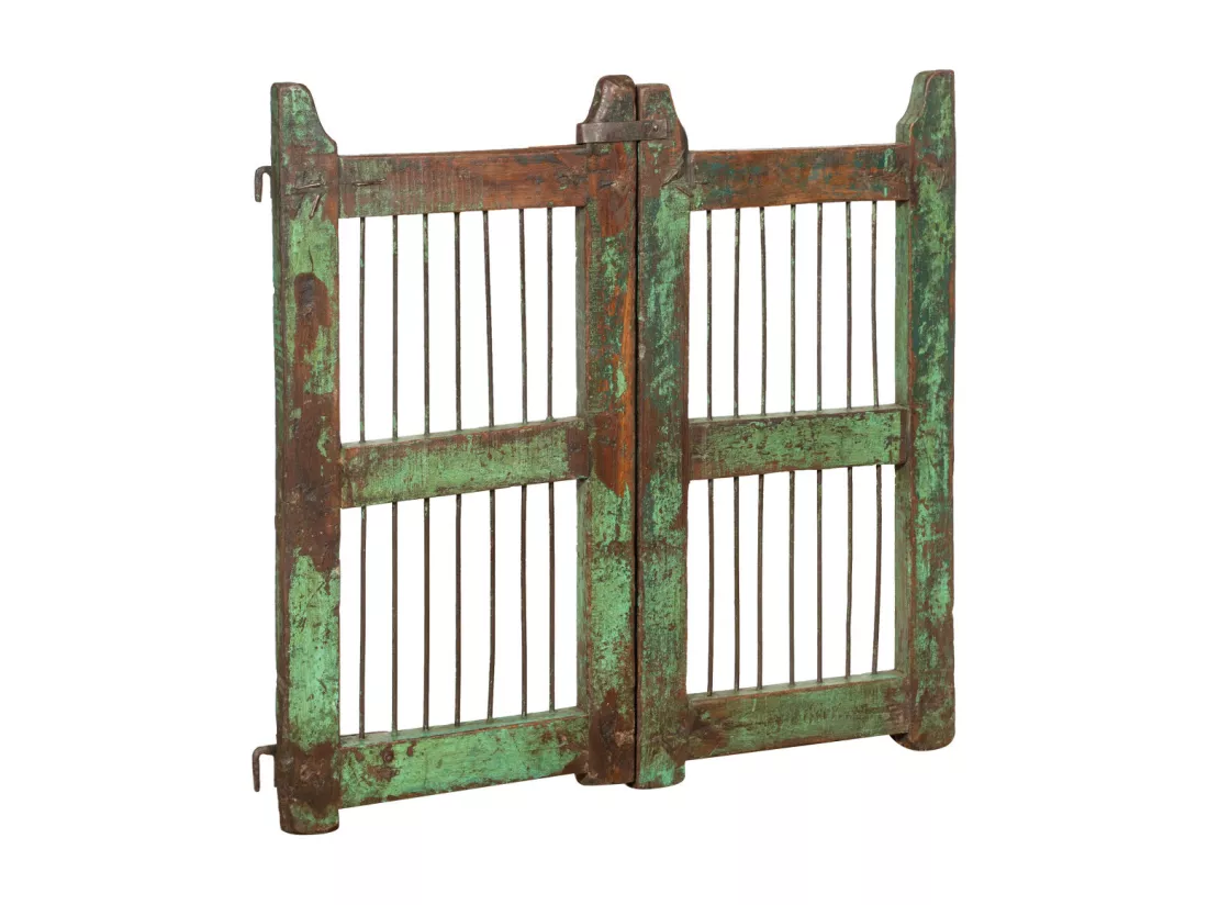 BISCOTTINI Portail - Bois Massif et Fer Finition Antique - Clôture en Fer - Portail en Métal - Porte Décorative - Portail d'Entrée - Clôture en Bois - Intérieur et Extérieur - 96x6x92cm