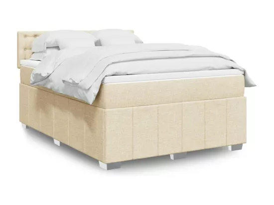 Sommier à lattes de lit avec matelas Crème 160x200 cm Tissu
