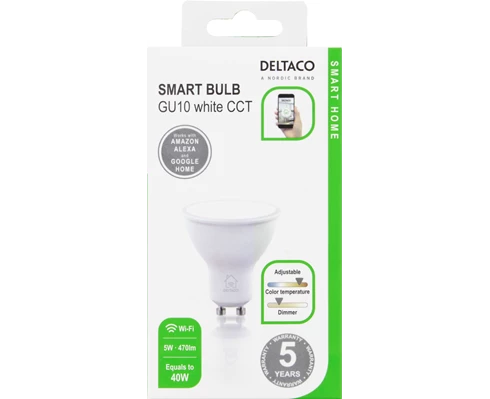 Deltaco Smart GU10 Vit, WiFi, 4.5W, 2700K-6500K, dimbar