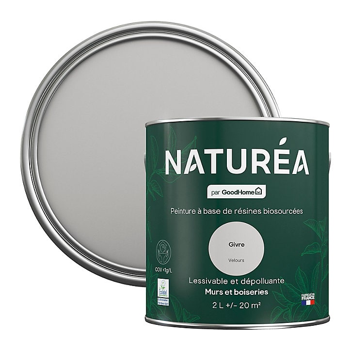 Peinture murs et boiseries Naturéa par GoodHome givre velours 2L