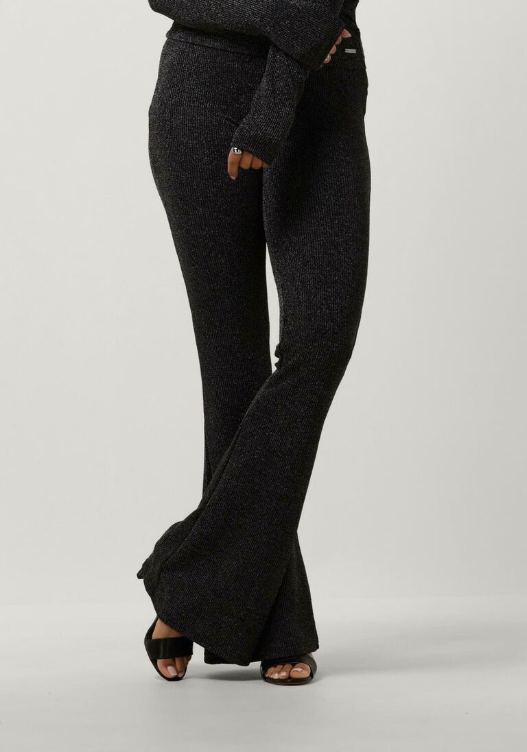 COLOURFUL REBEL zilveren colourful rebel flared broek lurex extra flare pants