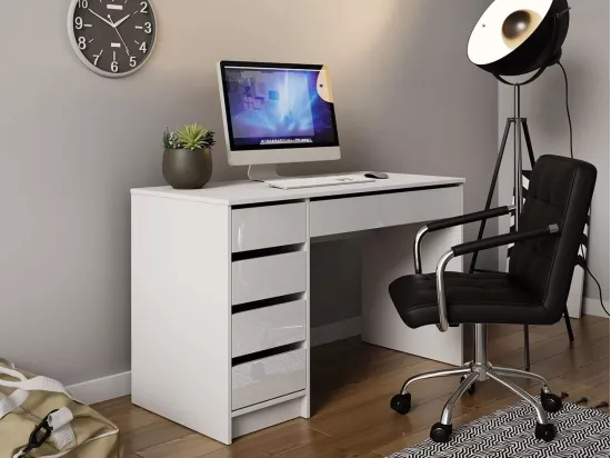 Bureau Comfivo 312, Avec tiroirs, Nombre de tiroirs: 5, 76x120x55cm, Blanc brillant|Blanc