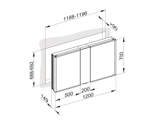 KEUCO Royal Match spiegelkast 120 x 15 x 70 cm zilver 2-deurs LED IP 20 inbouw