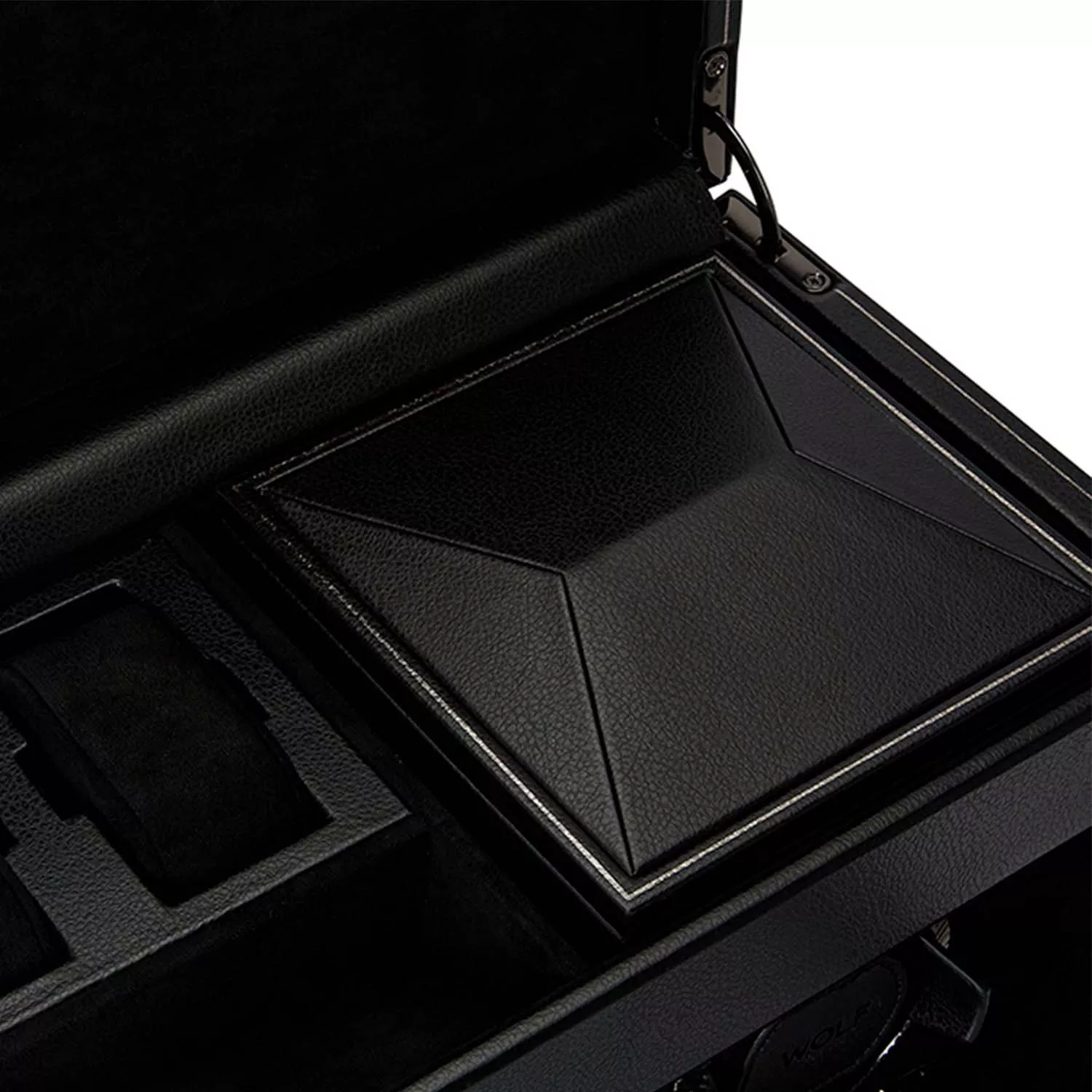 Wolf British Racing Green Watch Winder 2 ure Sort Imiteret Læder 792202
