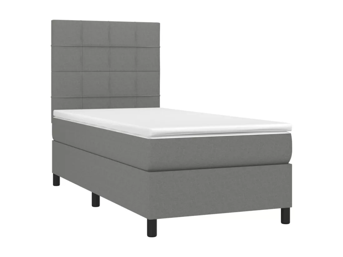 Sommier tapissier avec matelas et LED Gris foncé 90x190cm Tissu