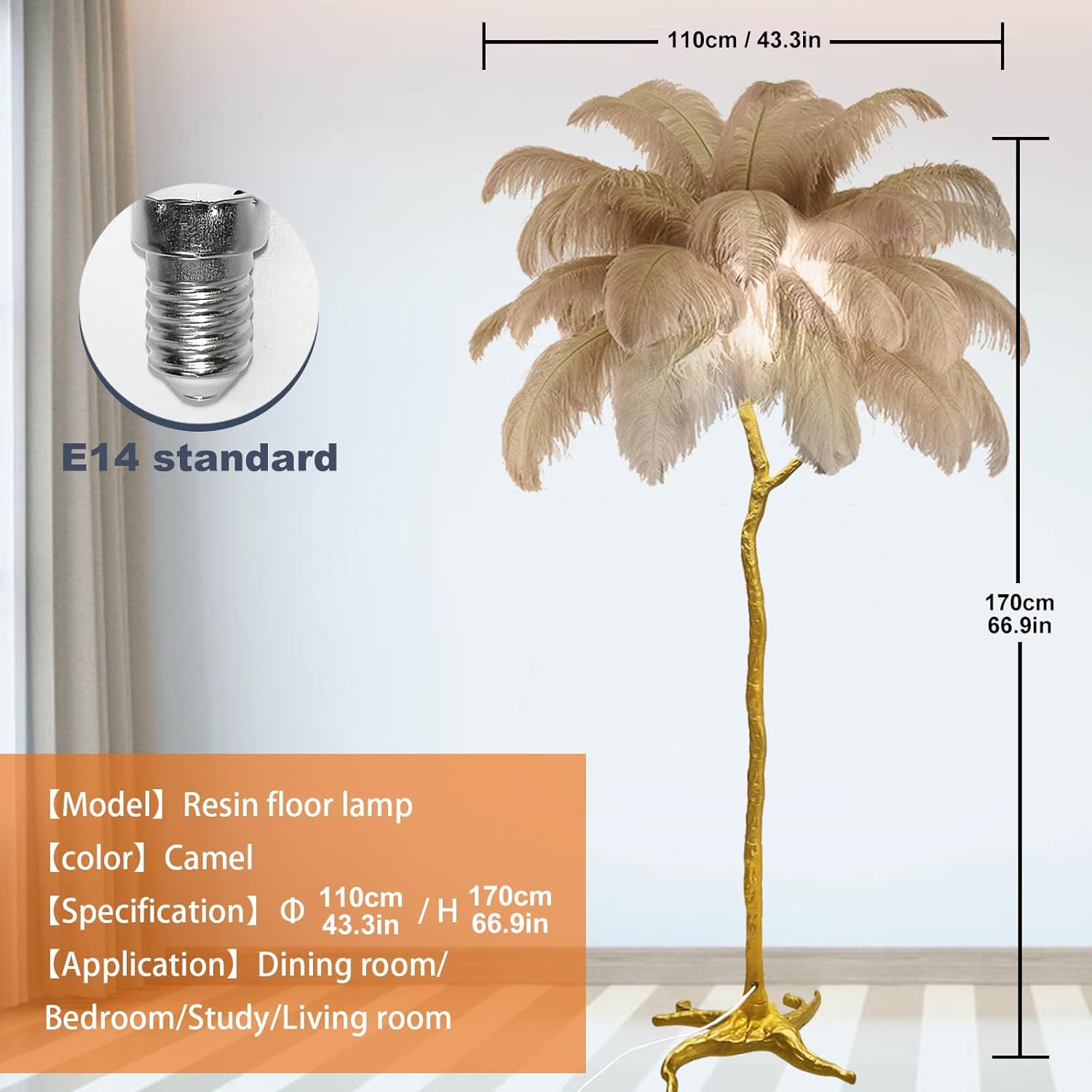 Stehlampe mit Federn, Moderne Feder Stehleuchte, LED Dimmbar Eck Stehlampen, Leseleuchte Bodenlampe, Standleuchte für Wohnzimmer und Schlafzimmer (170cm, Braun)