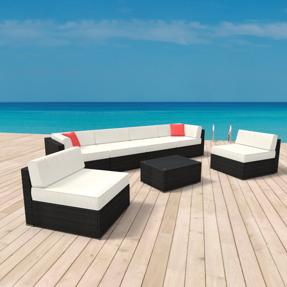 Rattanlounge SYDNEY schwarz/weiss