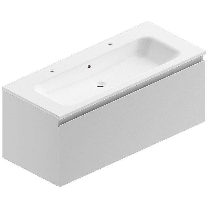 Meuble sous vasque à suspendre Pura blanc 120 cm + plan vasque en résine blanc