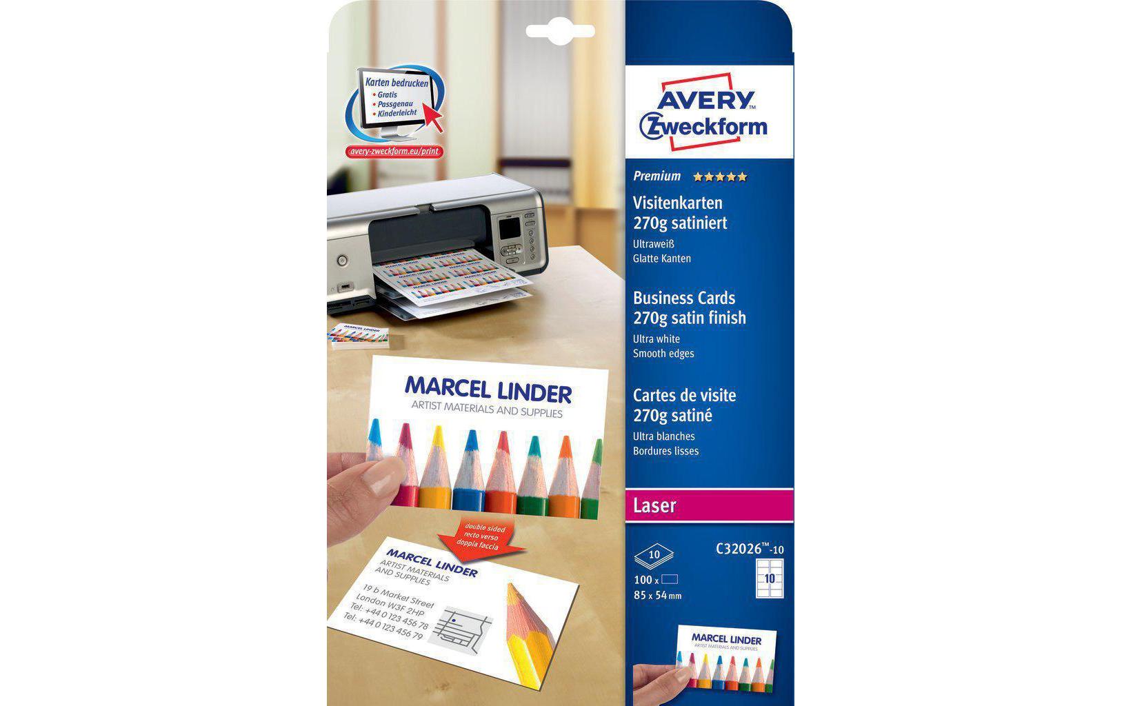Visitenkarten-Etiketten 85 x 54 mm, 270 g/m² 100 StückEtiketten für Drucker, 85x54 mm, weiss