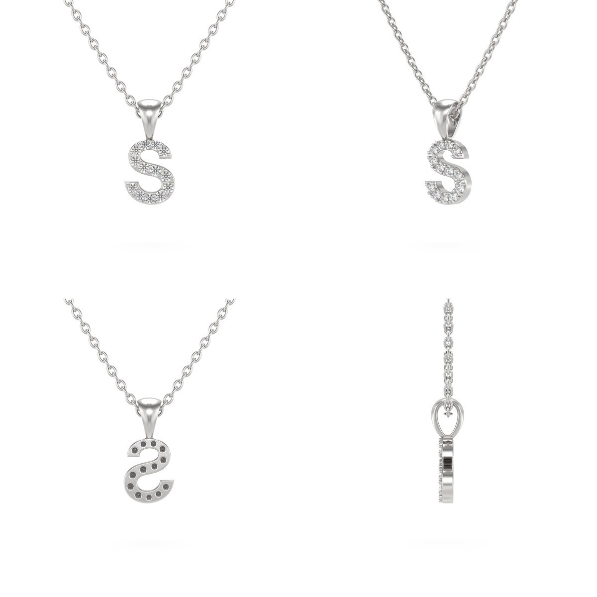 Collier Pendentif ADEN Lettre S Or 750 Blanc Diamant Chaine Or 750 incluse 0.72grs