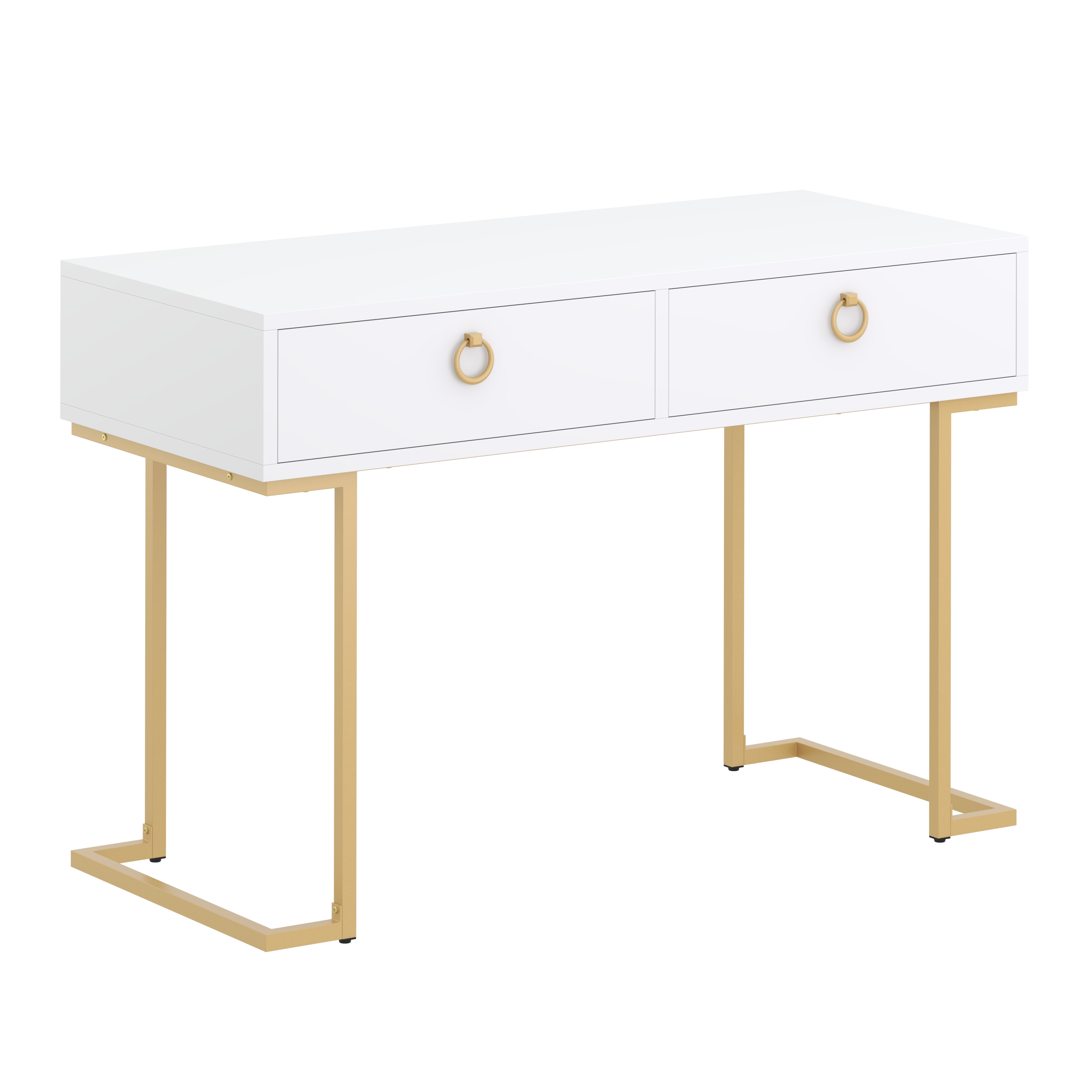 Schreibtisch Konsolentisch mit 2 Schubladen TESSY weiss/gold