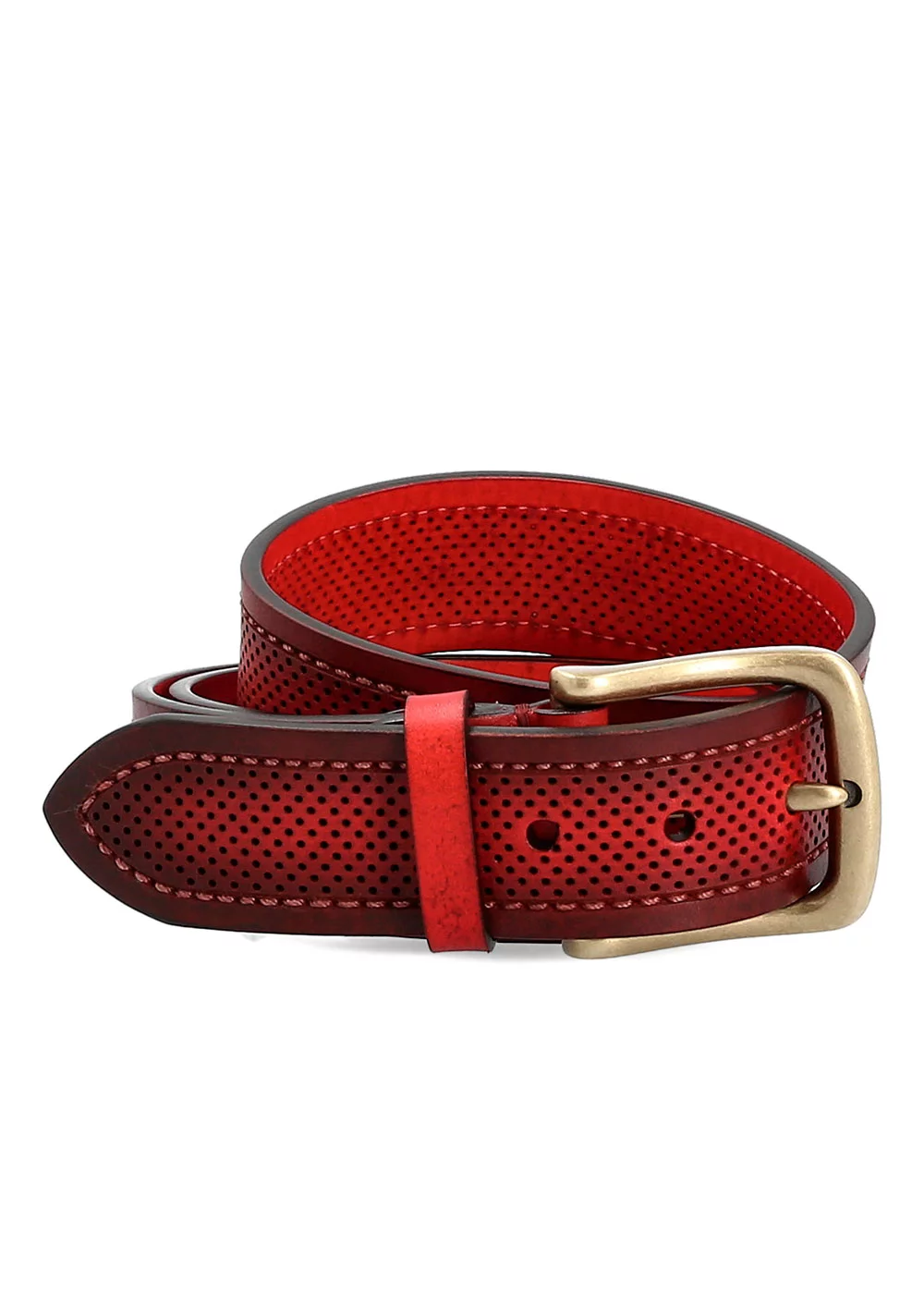 CEINTURE OAKWOOD CUIR MINI PERFOS ROUGE