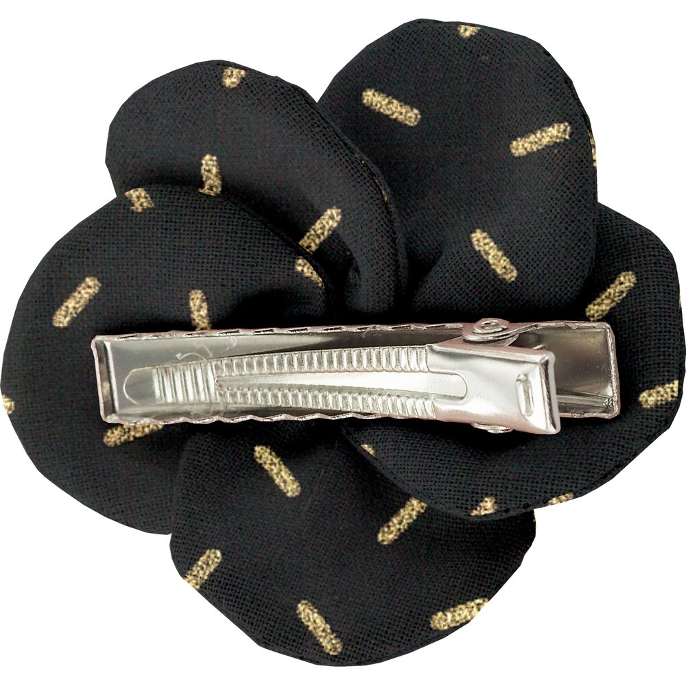 Petite Barrette Pétales De Fleur Paille Dorée Noir