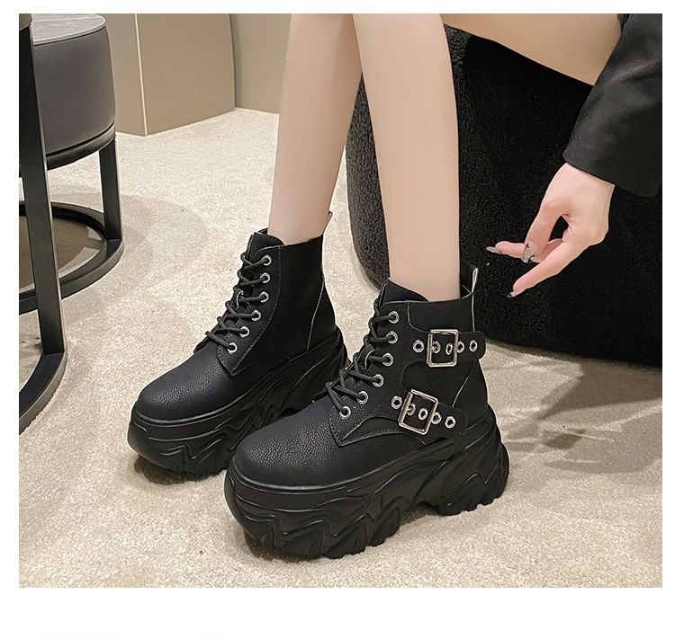 Sleeko - Platform High Top Sneakers met Gesp en Vetersluiting