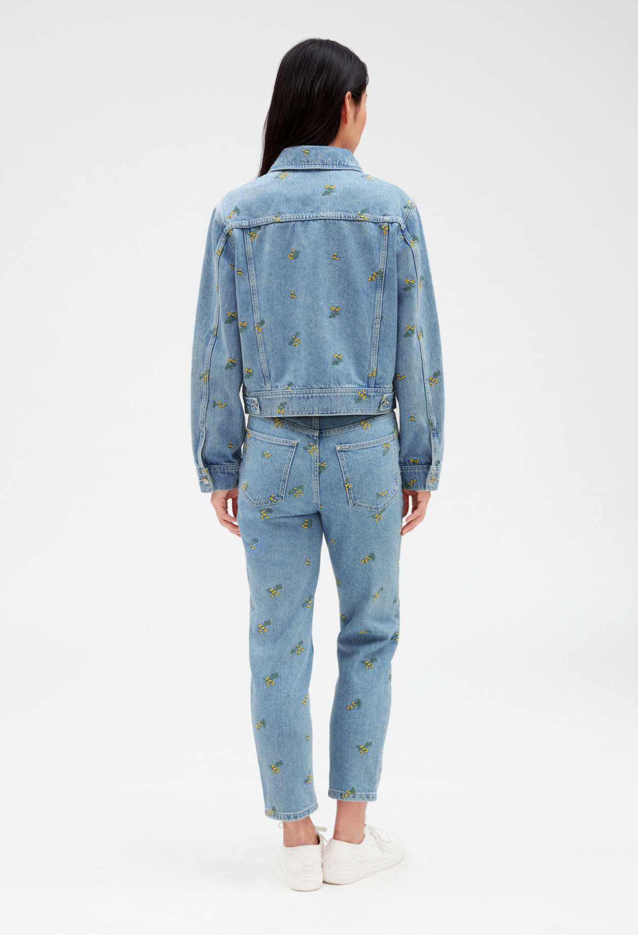 Veste jean broderies mimosa