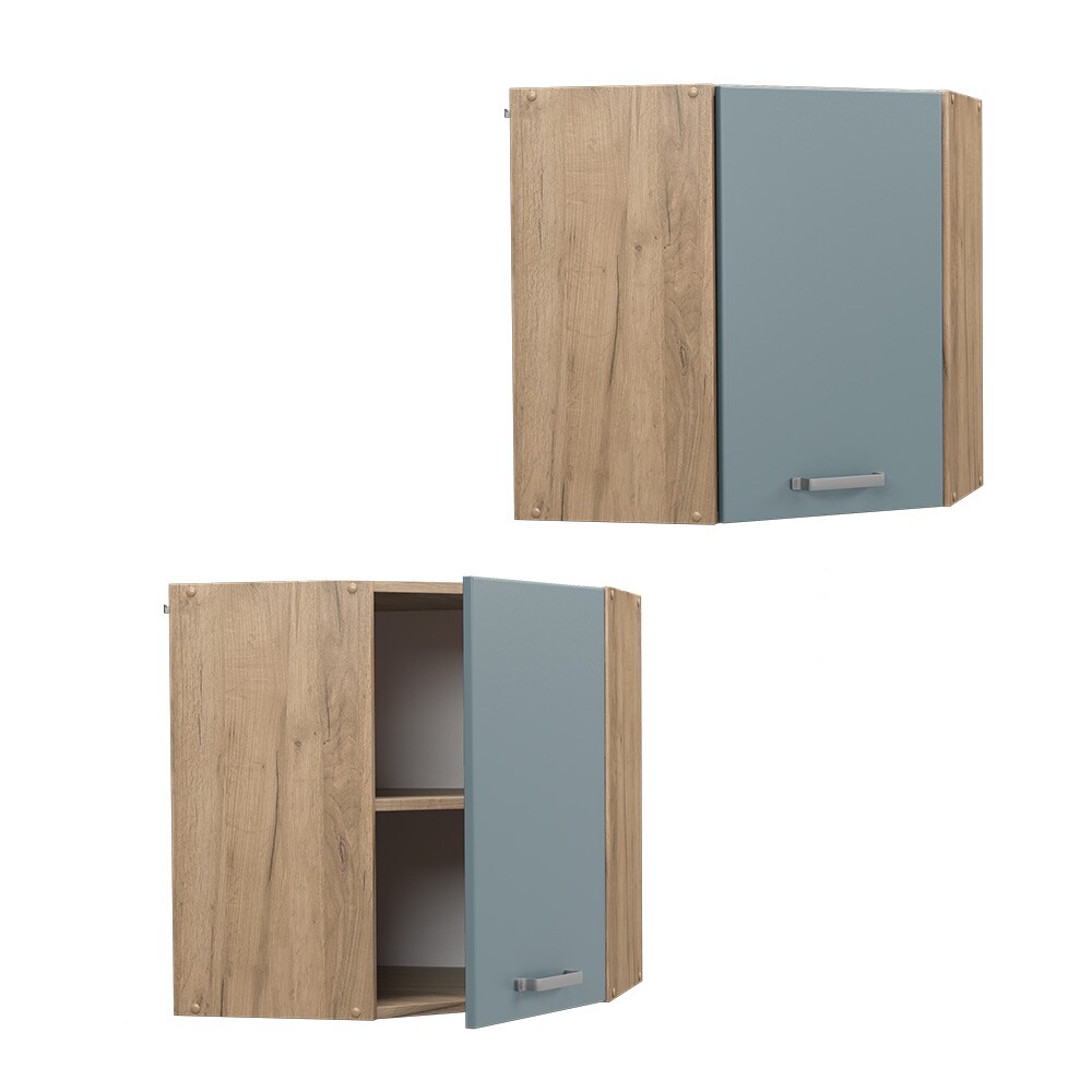 Vicco Eckhängeschrank Küchenschrank R-Line Solid Eiche Blau Grau 57 cm modern