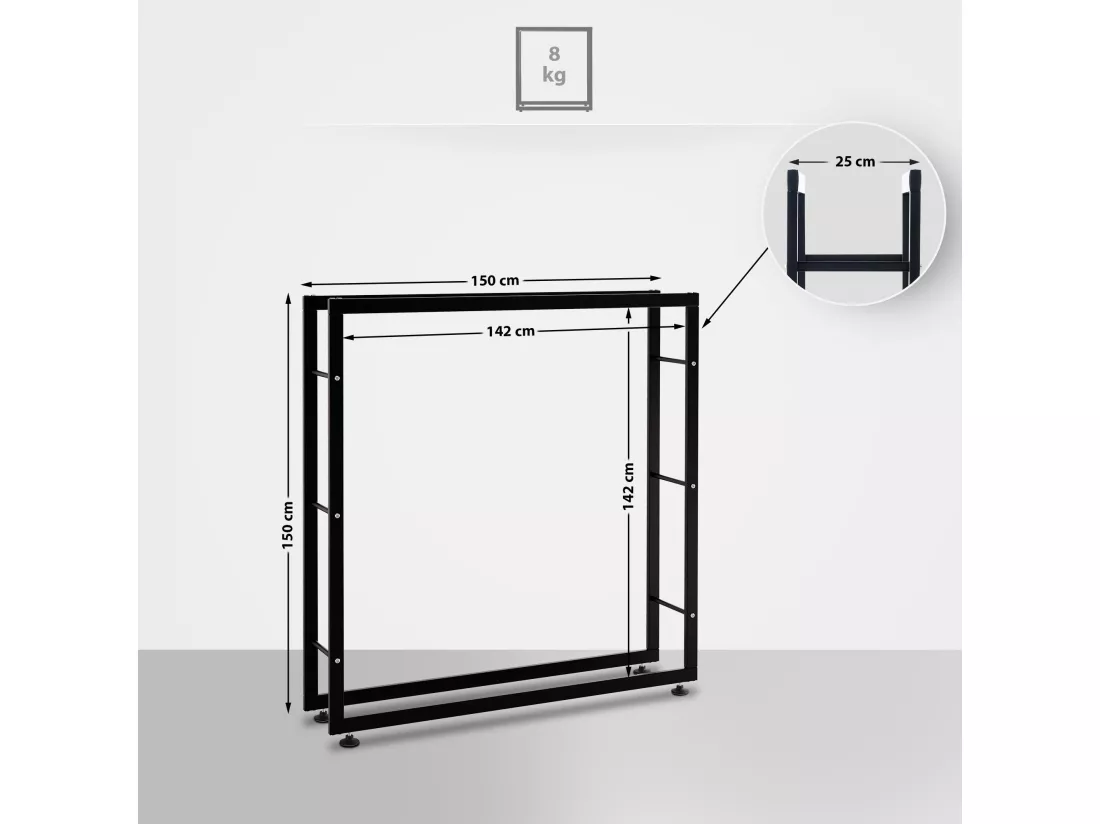 Etagère bois de cheminée - Métal - 150 x 25 x 150cm - Noir - Keri V2