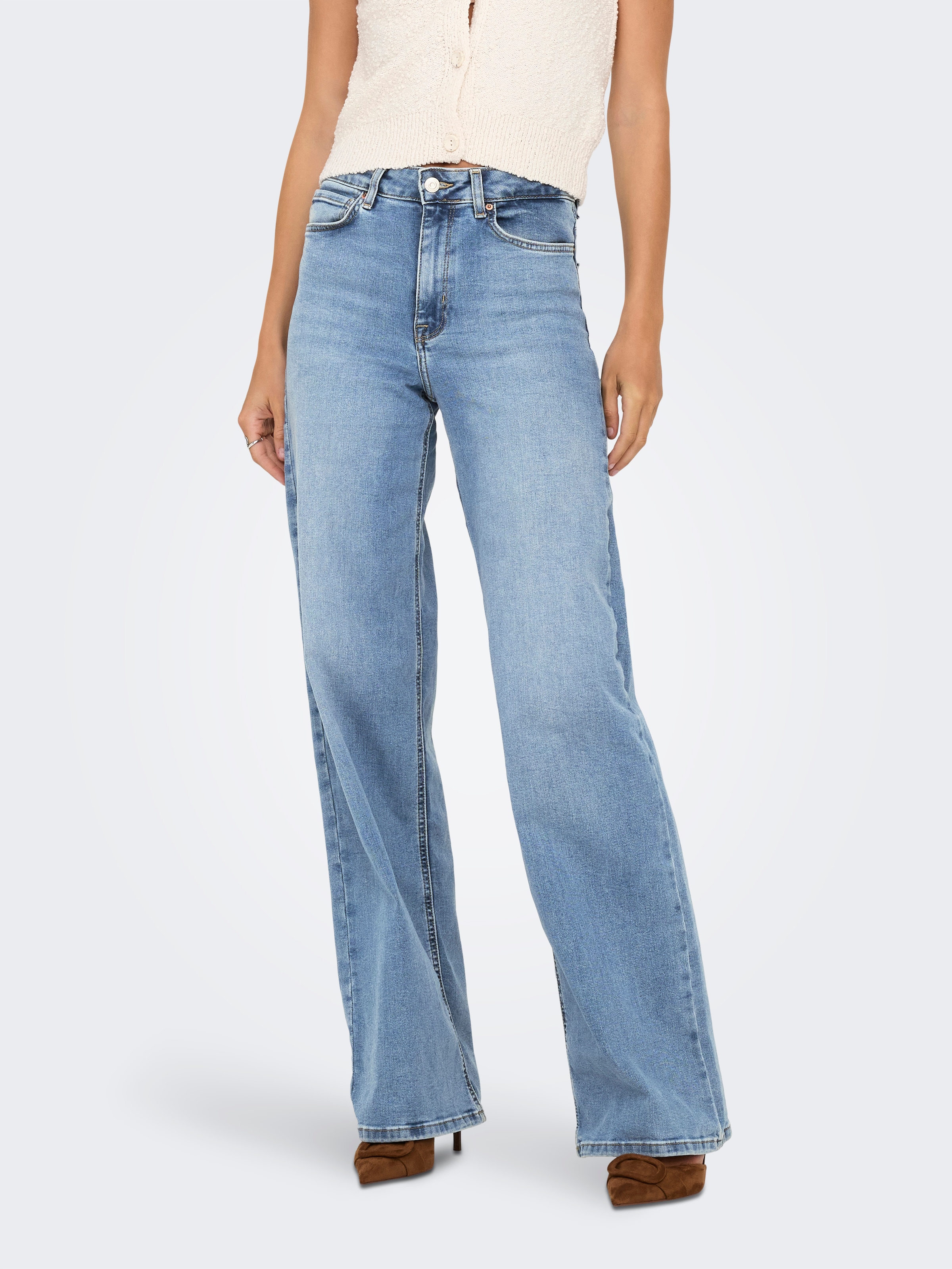 ONLY High-waist-Jeans »ONLMADISON – High Waist Jeans mit weitem Bein für Komfort«, Abriebeffekte, casual, weit, Denim/Jeans, Eingrifftaschen