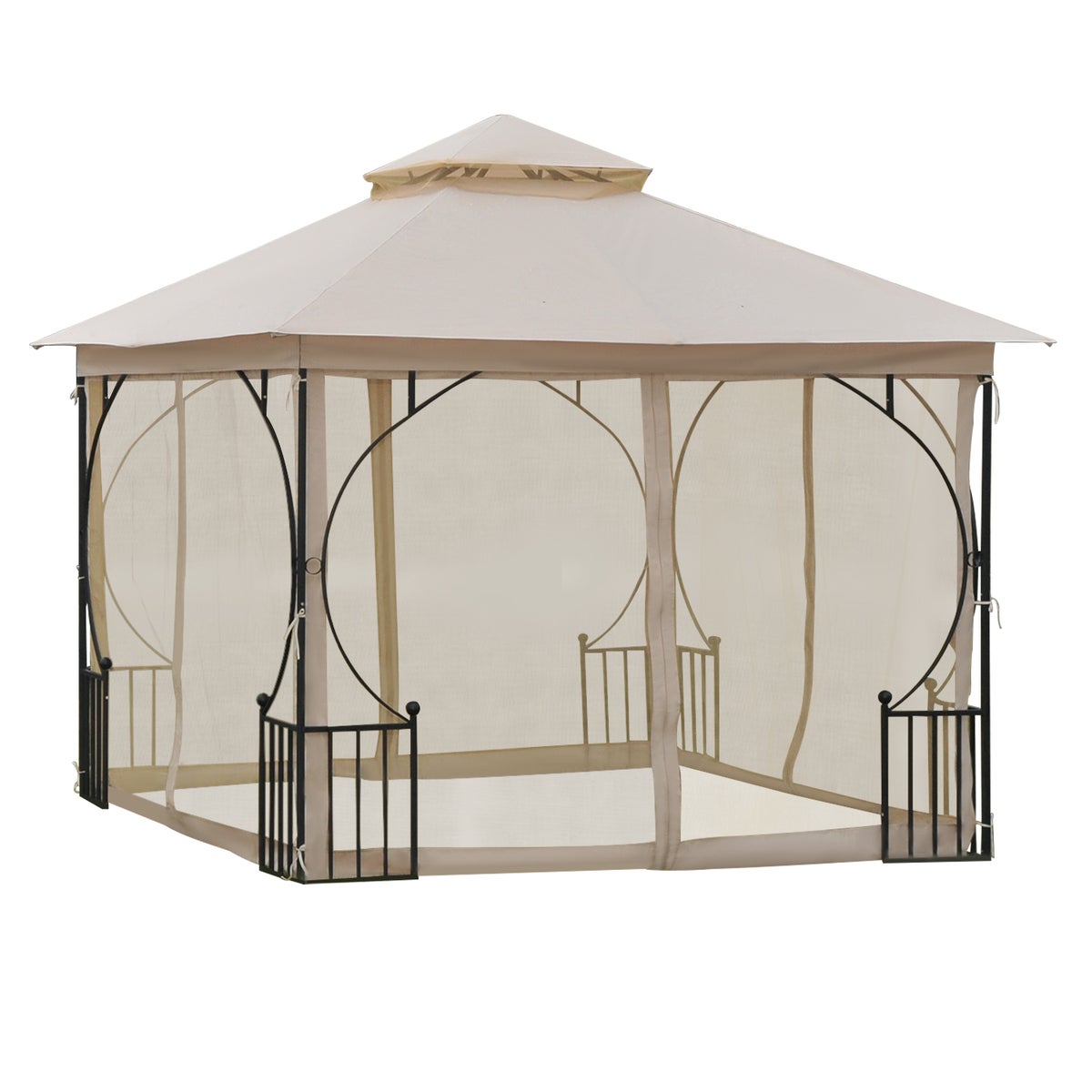 Outsunny Paviljoen, Tuinpaviljoen, 3x3m, Metaal, Polyester, Klamboe, Beige+Zwart