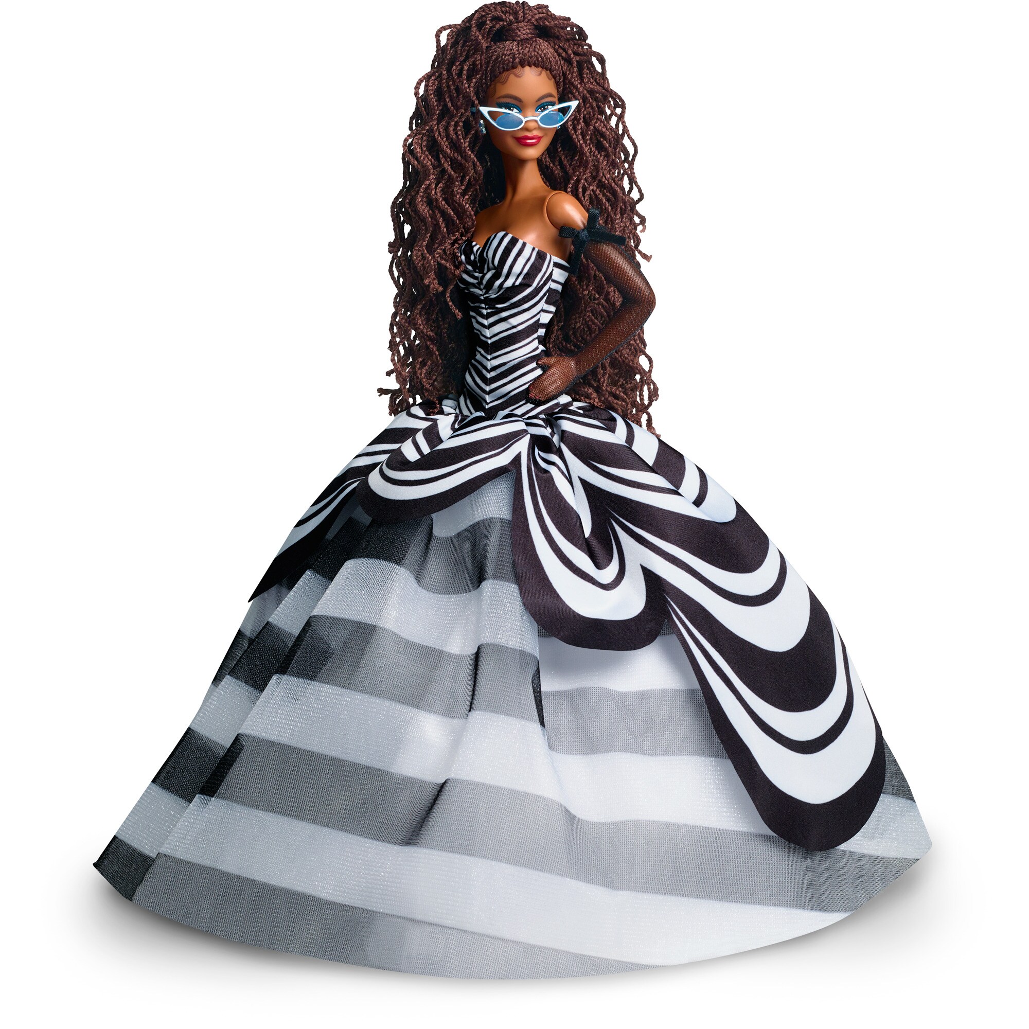 Mattel Puppe Barbie Signature Sammelpuppe zum 65. Jubiläum mit braunen Haaren und schwarz-weißer Robe