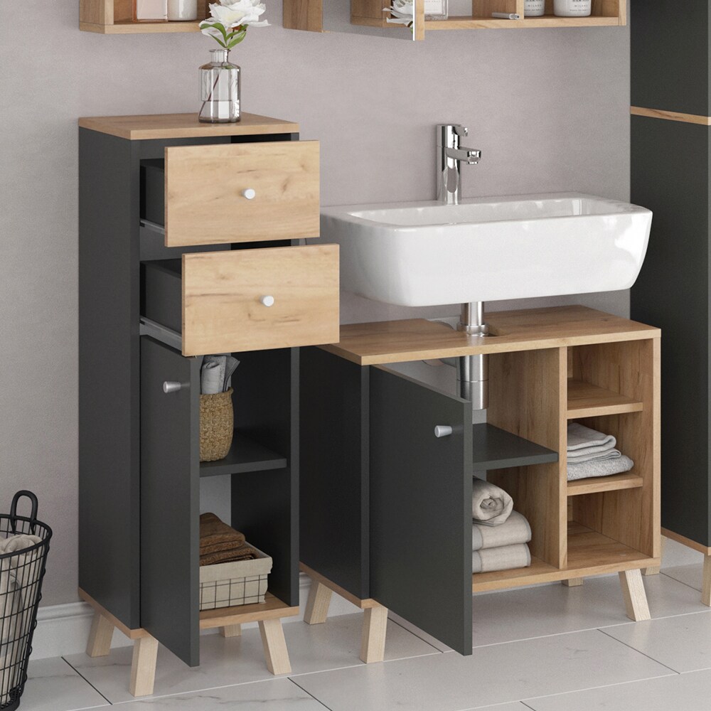 Vicco Midischrank Badschrank Badregal Senyo Goldkraft/ANT 2 Schubladen Badmöbel