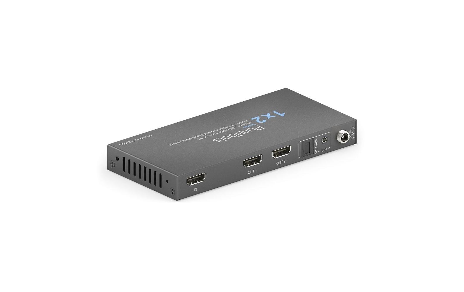 Splitter PT-SP-HD12-48G 1 x 2 HDMI 2.1 - 48Gbps - 8K<br>PureTools - 1 x 2 HDMI2.1 Splitter - 48Gbps - 8K (60 Hz 4:2:0) 12 bit, Audio De-Embedding und Signal Management