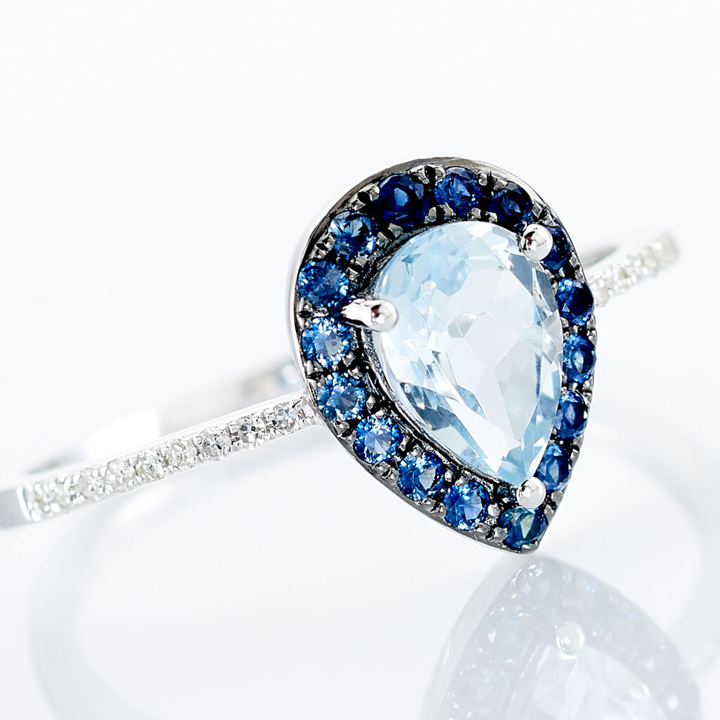 Bague Kenza Or Blanc Topaze Et Saphir Et Diamant