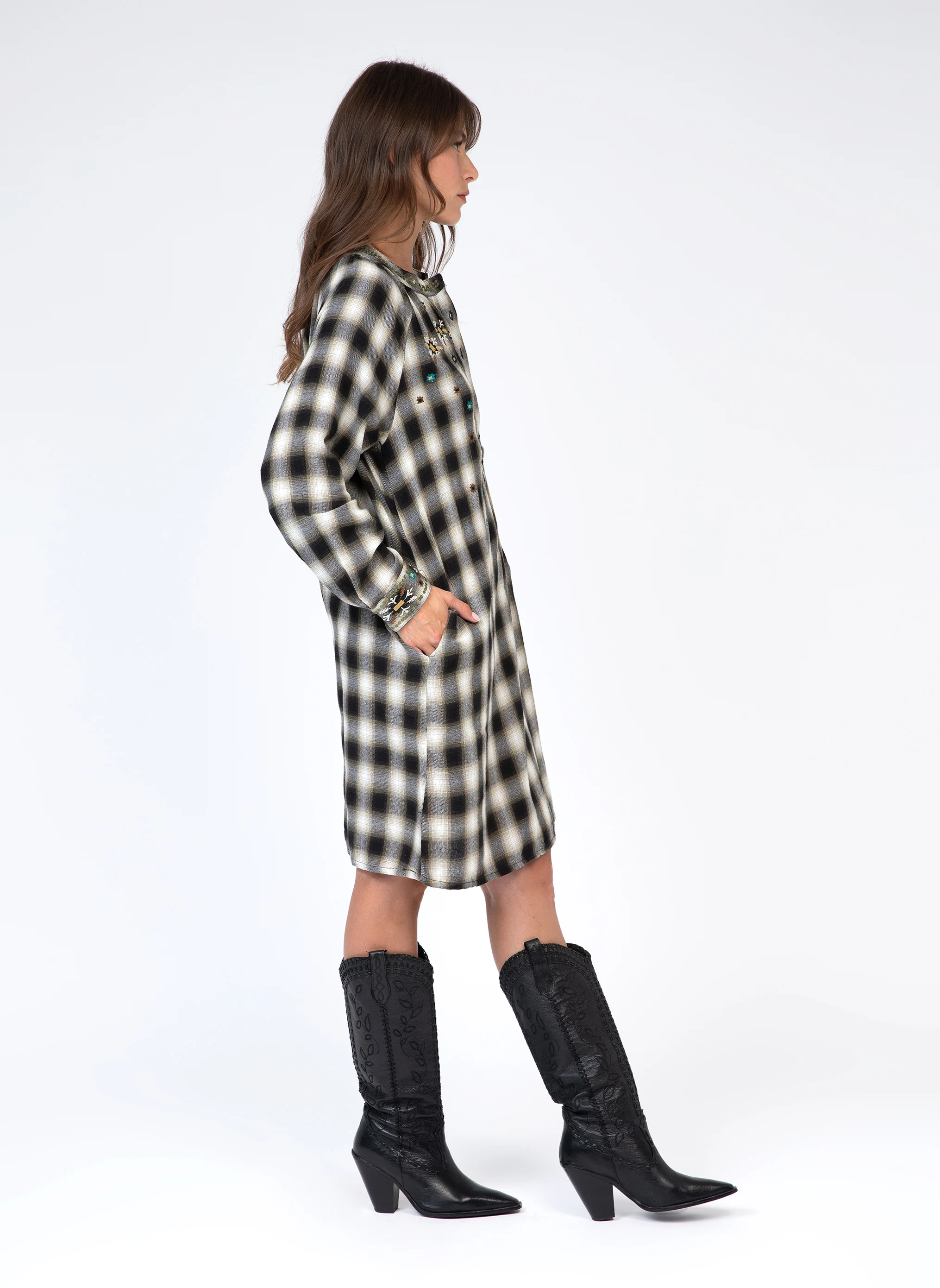 ORNELLO - Robe midi col rond en coton | Noir